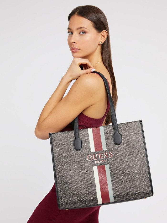 Guess Silvana G Cube Logo Kadın Alışveriş Çantası Gri | TR-108541