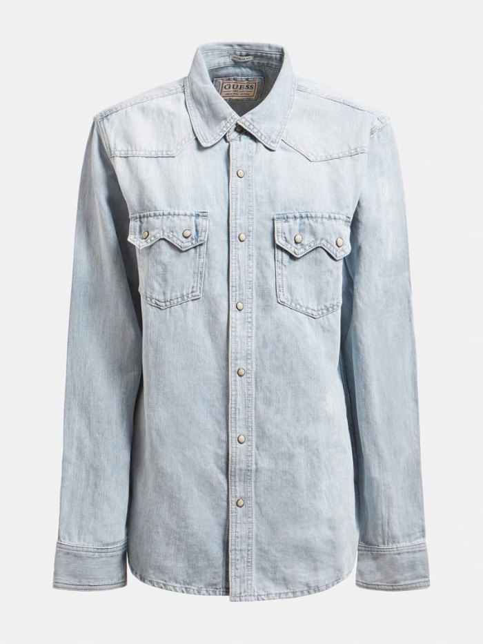 Guess Slim Erkek Denim Shirts Açık Mavi | TR-771545