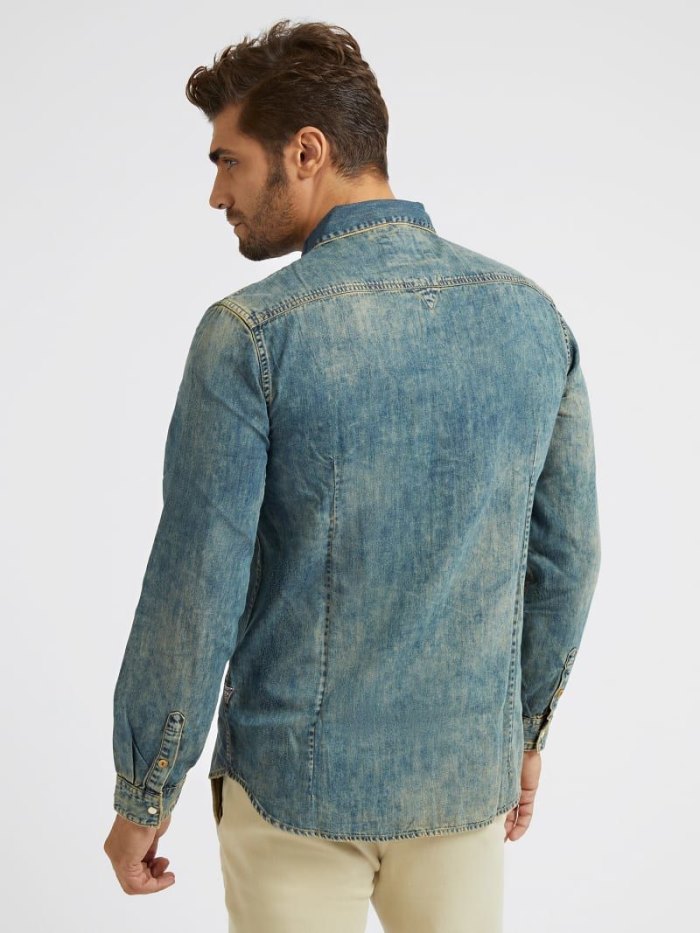 Guess Slim Fit Erkek Denim Shirts Mavi | TR-992932