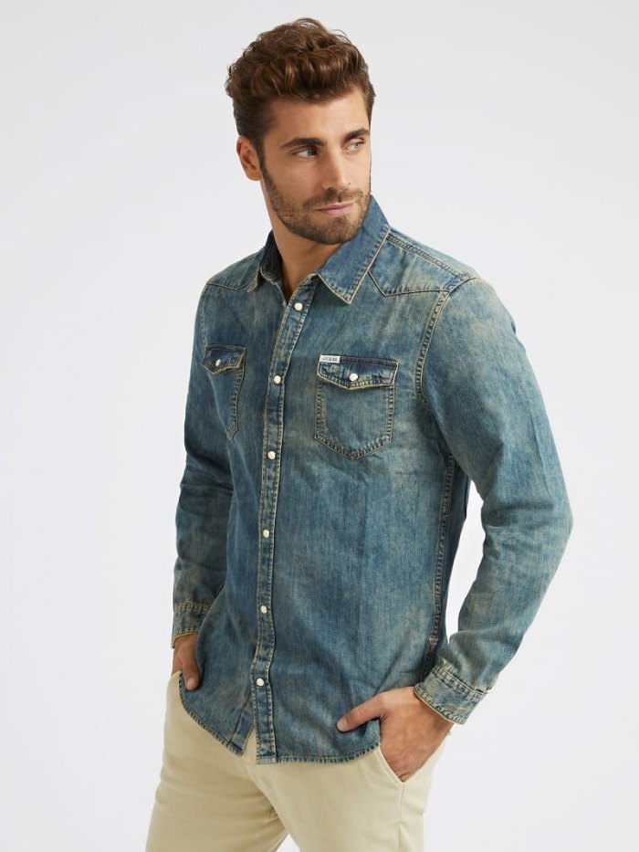 Guess Slim Fit Erkek Denim Shirts Mavi | TR-992932