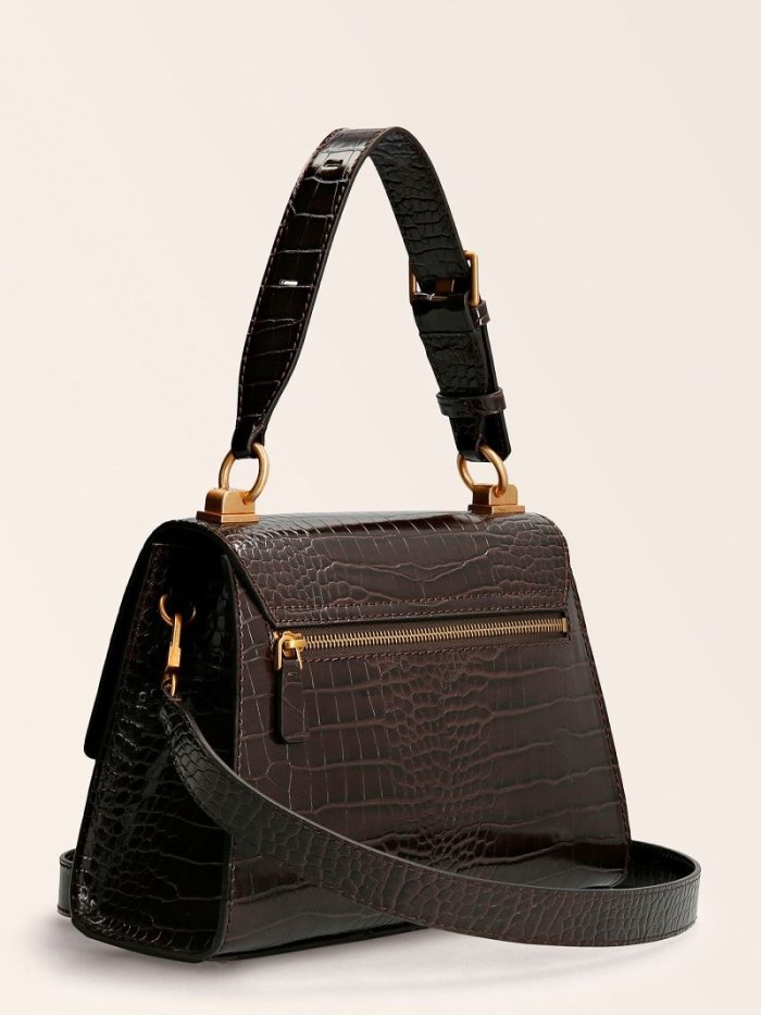 Guess Stephi Croc Print Kadın El Çantası Kahverengi | TR-223089