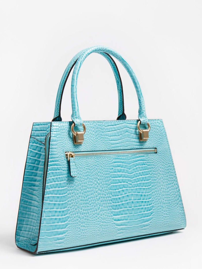 Guess Stephi Croc Print Kadın El Çantası Açık Mavi | TR-530068