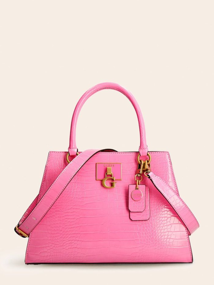 Guess Stephi Croc Print Kadın El Çantası Pembe | TR-783259