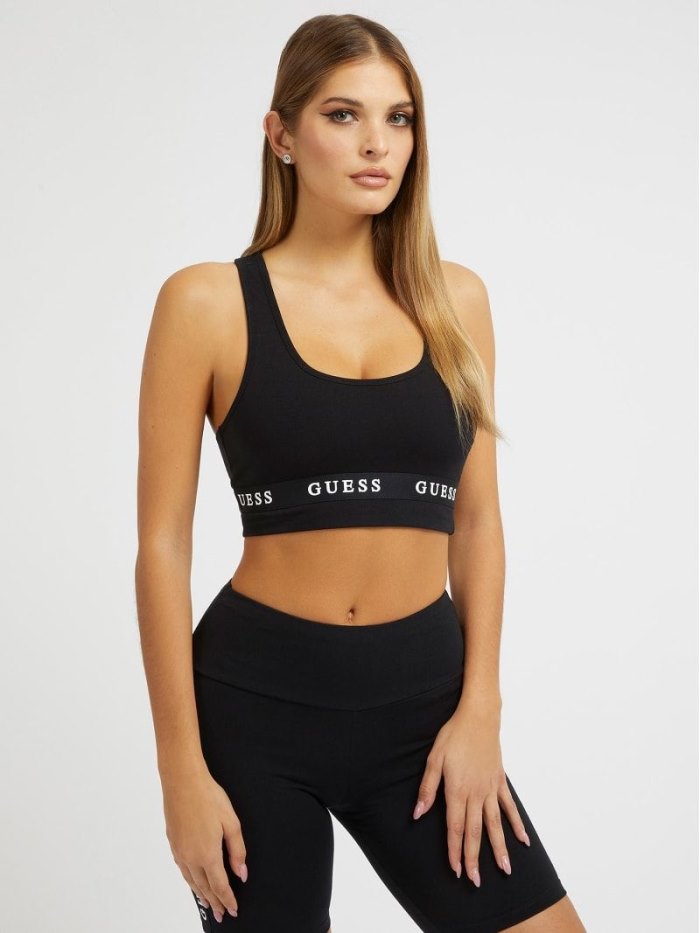 Guess Stretch Jersey Logoed Active Kadın Sütyen Siyah | TR-332343