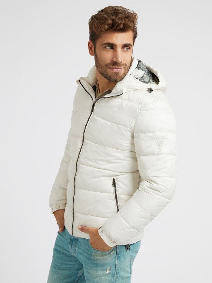 Guess Super Light Erkek Puffer Jacket Beyaz | TR-012155