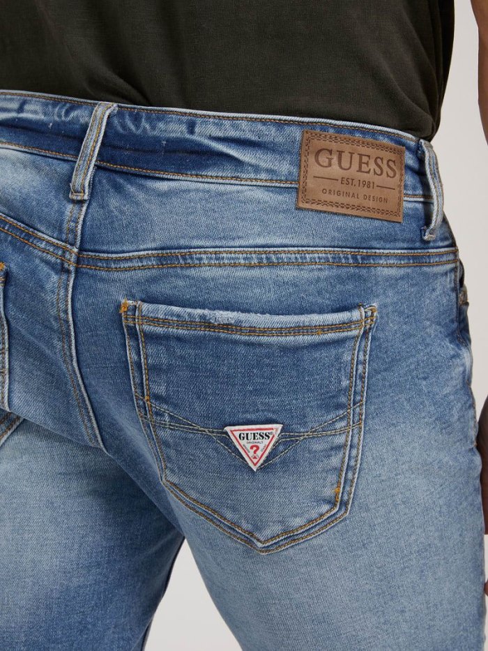 Guess Sıska Fit Abrasions Erkek Giyim Mavi | TR-149942