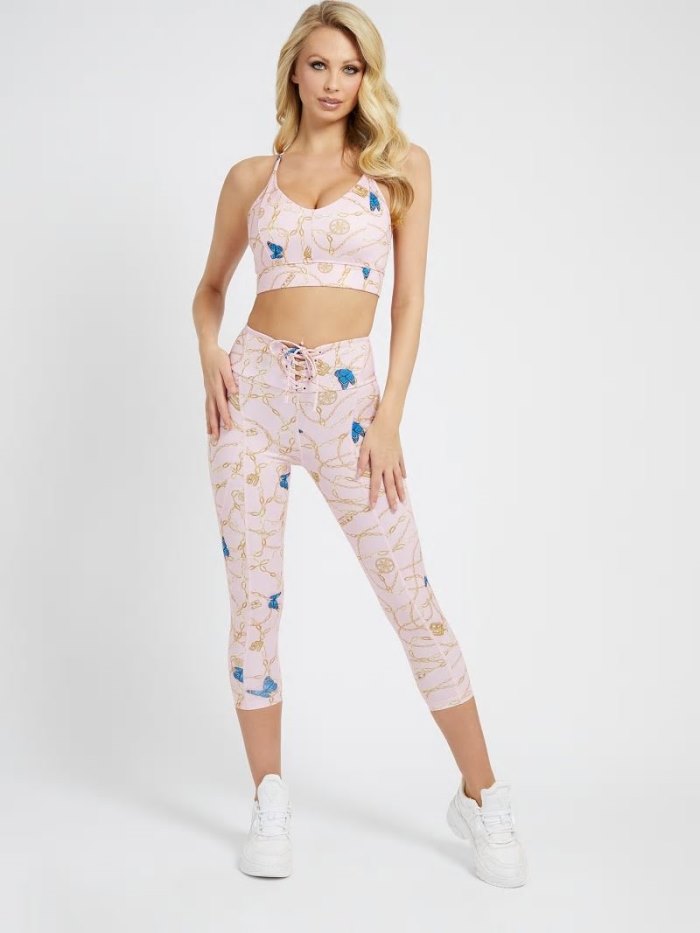 Guess Tayt All Over Print Kadın Tayt Pembe | TR-826712