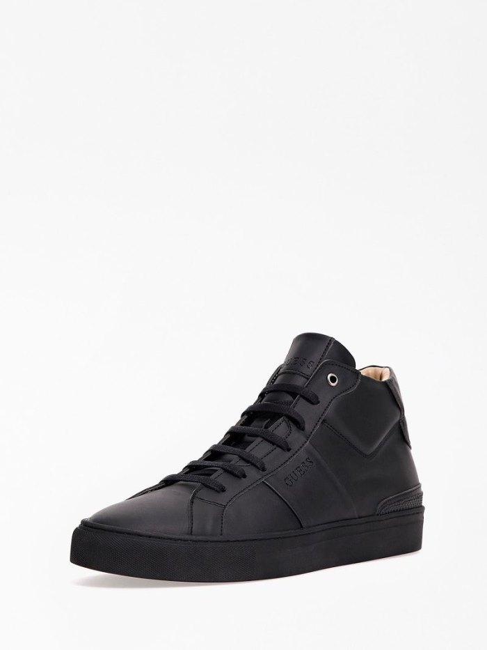 Guess Todi Faux Deri Erkek High Top Sneakers Siyah | TR-133124