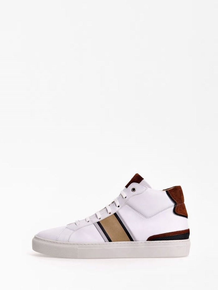 Guess Todi Side-stripe Erkek High Top Sneakers Bej Rengi | TR-554494