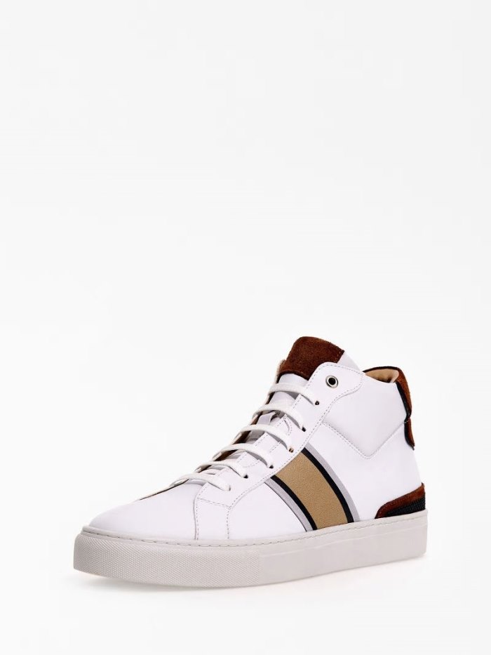 Guess Todi Side-stripe Erkek High Top Sneakers Bej Rengi | TR-554494