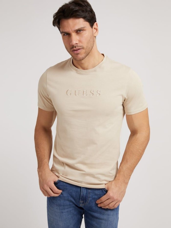 Guess Tone-on-tone Logo Erkek Tişört Bej Rengi | TR-531893