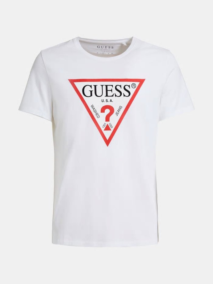 Guess Triangle Logo Erkek Tişört Beyaz | TR-443985