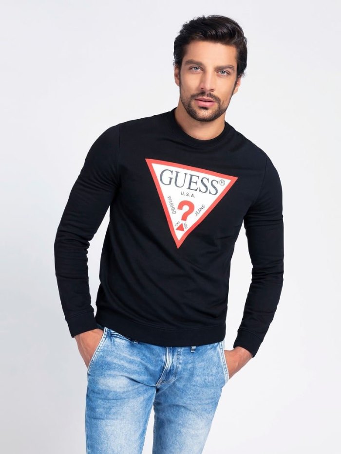 Guess Triangle Logo Erkek Tişörtü Siyah | TR-338243