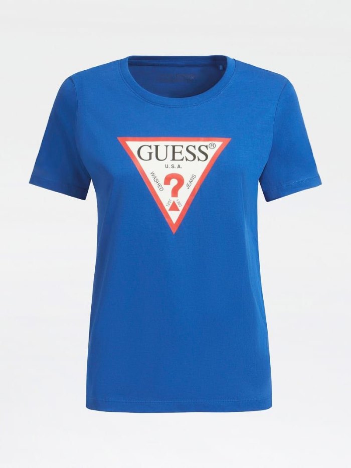 Guess Triangle Logo Kadın Tişört Mavi | TR-116800