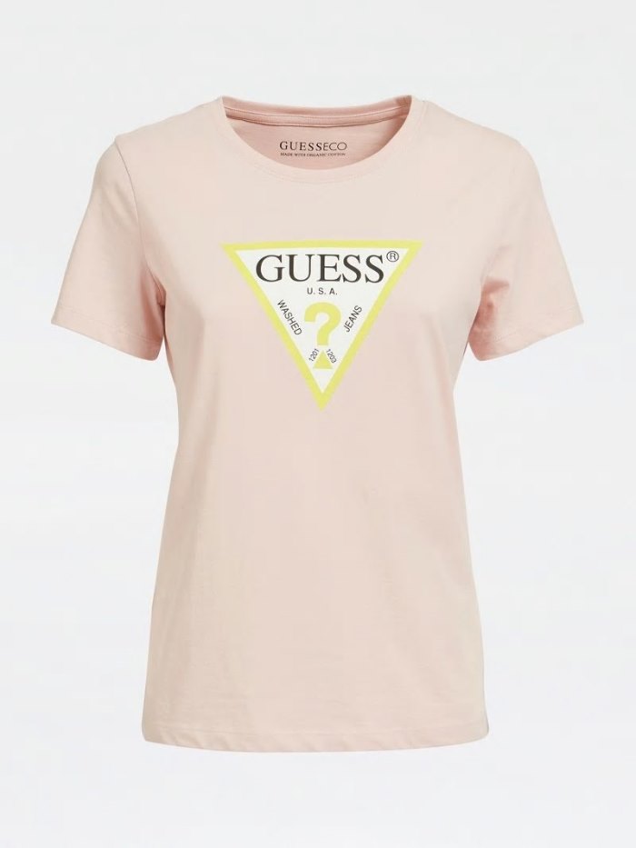 Guess Triangle Logo Kadın Tişört Pembe | TR-614964