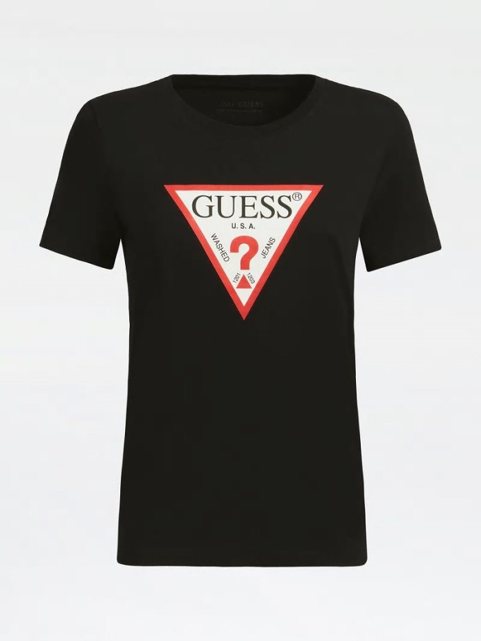 Guess Triangle Logo Kadın Tişört Siyah | TR-860314