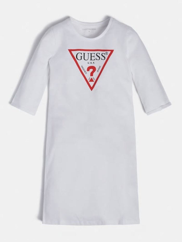 Guess Triangle Logo Çocuk Elbise Beyaz | TR-730549