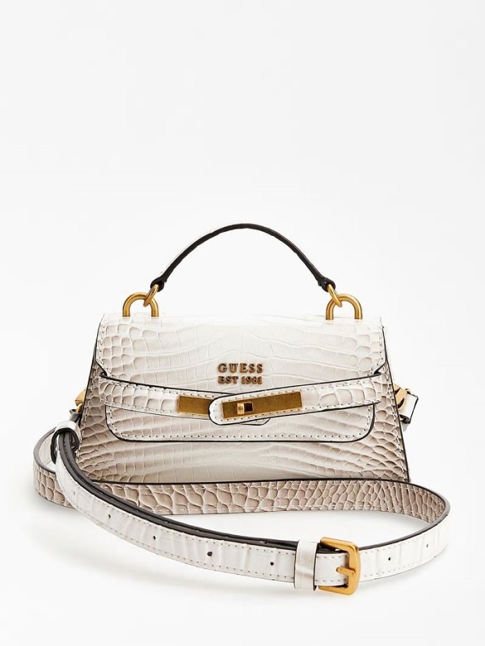 Guess Tullia Croc Print Micro Kadın El Çantası Beyaz | TR-542398