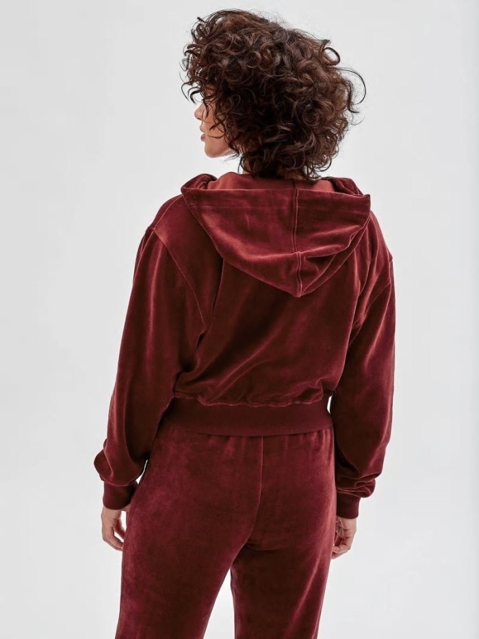 Guess Velour Crop Kadın Tişörtü Bordo | TR-668946