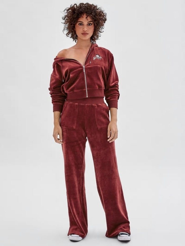 Guess Velour Kadın Pantolonlar Bordo | TR-705042