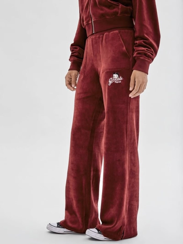 Guess Velour Kadın Pantolonlar Bordo | TR-705042