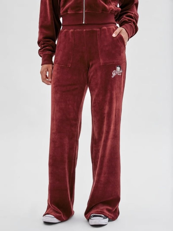 Guess Velour Kadın Pantolonlar Bordo | TR-705042