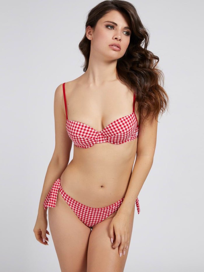 Guess Vichy Print Balconette Kadın Bikini Kırmızı | TR-606517