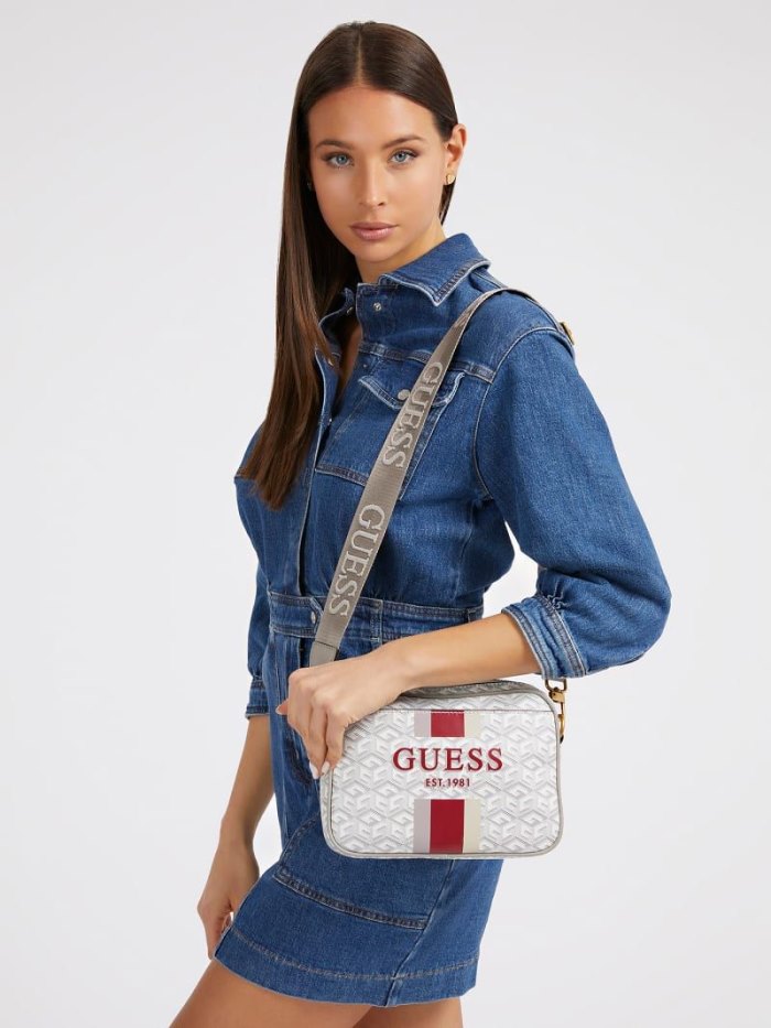 Guess Vikky G Cube Logo Kadın Çapraz Askılı Çanta Krema | TR-659208