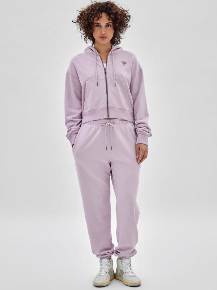 Guess Zipped Small Triangle Logo Kadın Tişörtü Lilac | TR-813241